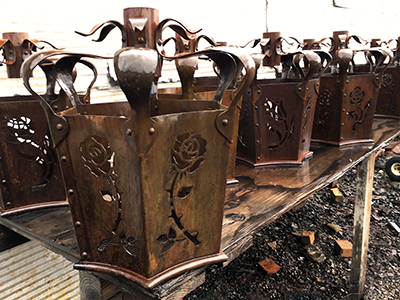 The large set of lanterns aging to create an appealing patina