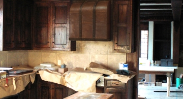 Hood in kitchen under construction in Orcas Island, Washington, by Archive Designs.