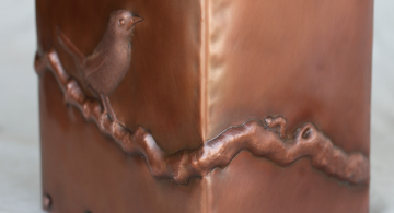 Wren repoussé mailbox--Singing wren in copper by Archive Designs