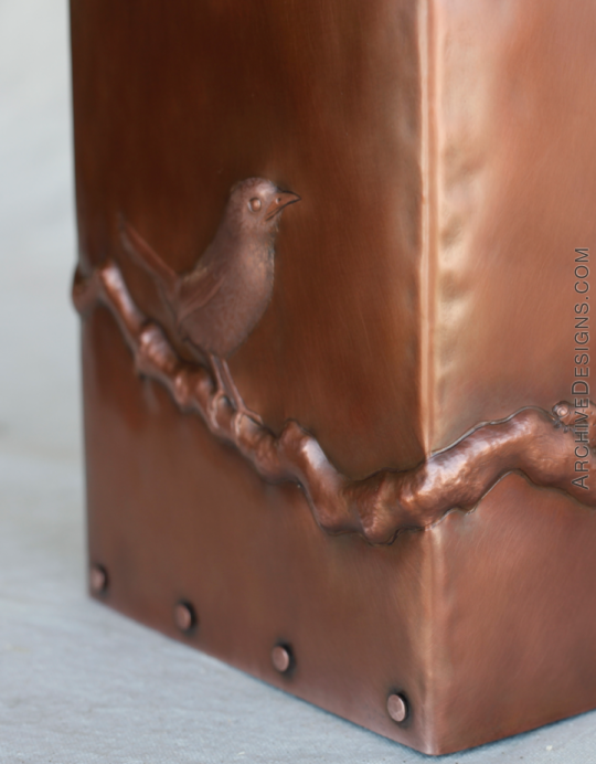 Wren repoussé mailbox--Singing wren in copper by Archive Designs