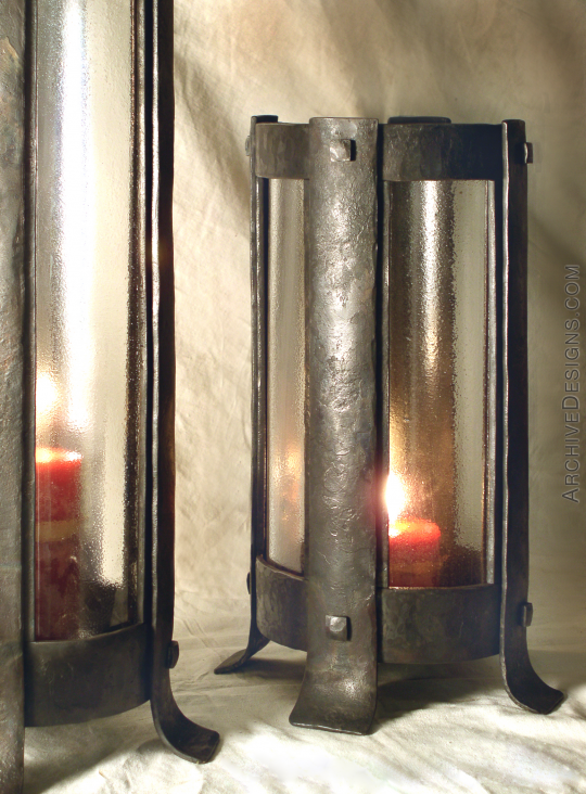 Forged candle lanterns in forged steel with glass cover