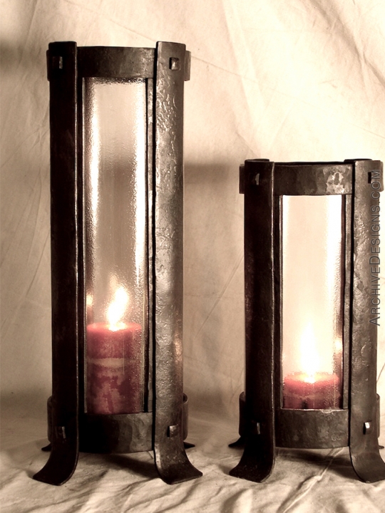 Forged candle lanterns in forged steel with glass cover