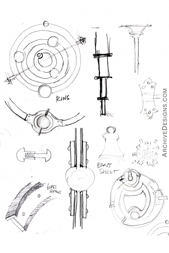 Early conceptual sketch of rings and elements of chandelier